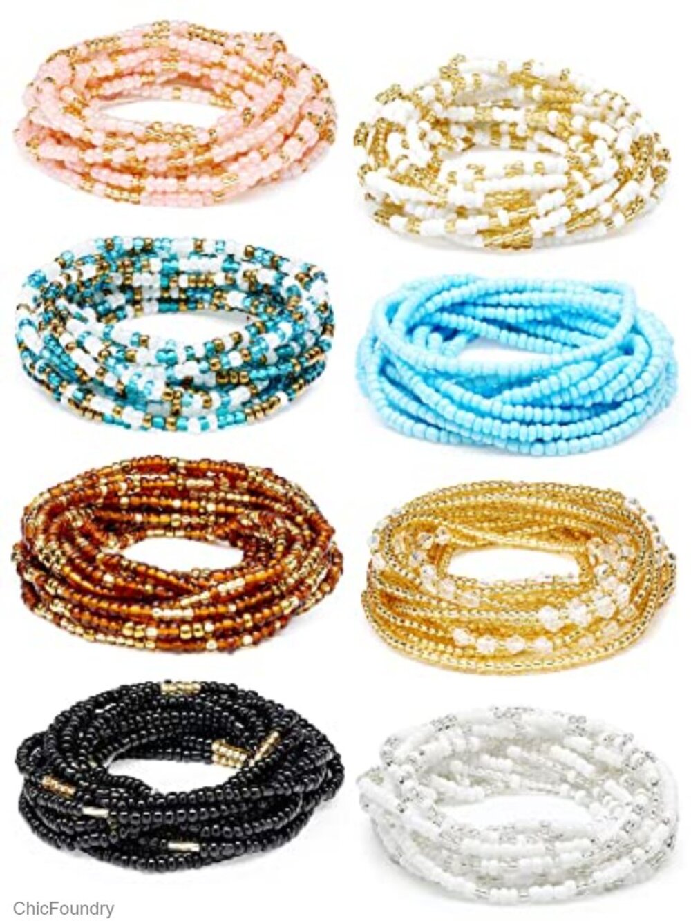 Set of 8 African Waist Beads Belly Chains 50" Plus Size Glass Cotton